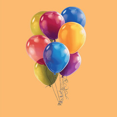 3d Realistic Colorful Bunch of Birthday Balloons Flying for Party and Celebrations With Space for Message Isolated in White Background. Vector Illustration.