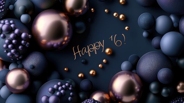 Happy birthday, happy 16: cheerful text celebrating the joyous occasion of turning sixteen, a milestone filled with happiness and excitement