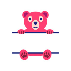 Pink bear vector drawing. Cartoon illustration.