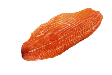 Fresh Raw Salmon Fillet Isolated on White, A vibrant orange raw salmon fillet with distinct marbling, isolated on a white background, perfect for culinary presentations.