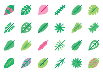 Tropical Leaves icon vector set. Tropical Leaves icon set. Tropical Leaves flat color icon collection