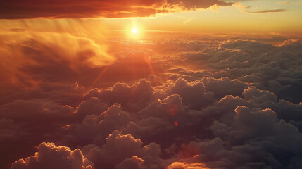 A view of a sunset from an airplane window of cloud