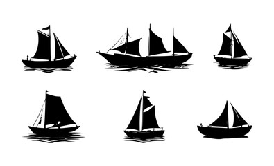 set of sailboat silhouettes on isolated background