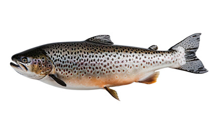 Obraz premium Spotted Whole Trout Isolated on white Background, A full view of a spotted trout, showcasing its intricate pattern and colors, isolated against a transparent background with clipping path.