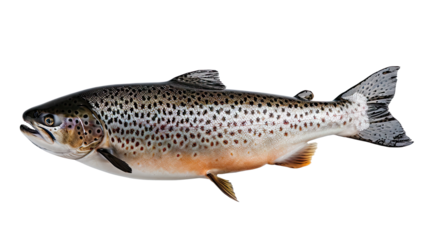 Spotted Whole Trout Isolated on white Background, A full view of a spotted trout, showcasing its intricate pattern and colors, isolated against a transparent background with clipping path.