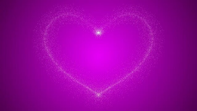 Love heart sparkle glowing firework animation shape symbol shooting and disappearing on gradient colour background pink white