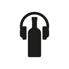 Bottle of wine with headphones. Vector silhouette.