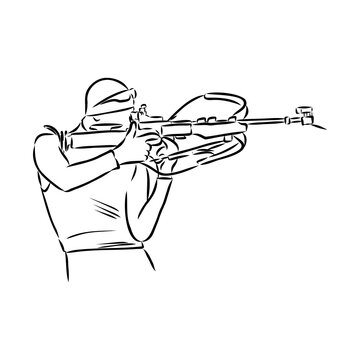 recommend clip art: Biathlon athlete shoots standing, isolated vector silhouette