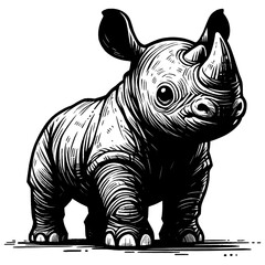 Fototapeta premium Baby Rhinoceros Linocut