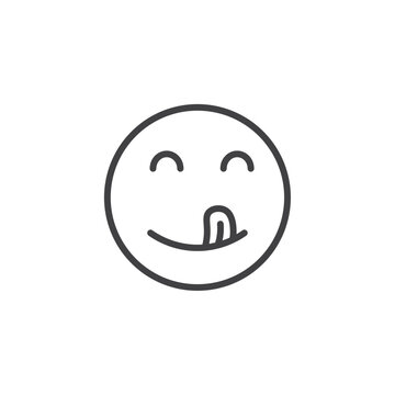 Yummy Smile Emoji Vector Line Icon illustration.