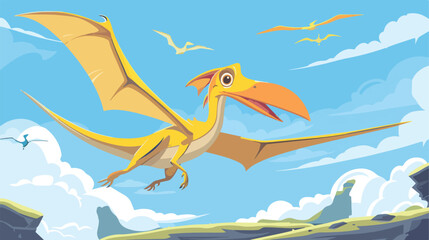 A cute yellow cartoon pterosaurs vector Flat vector