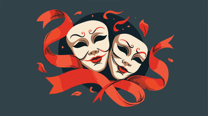 A doodle of two theatrical masks and red ribbon. 