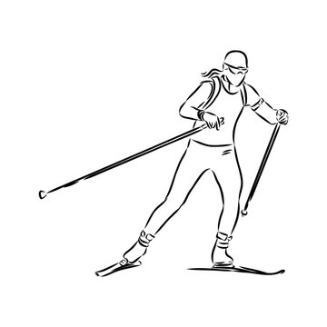 skier skiing black line art clip art preview