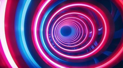 Fototapeta na wymiar hypnotic spiral, CG animated, red white & blue neon colors, retro synthwave aesthetic