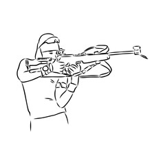 Biathlon athlete shoots standing, isolated vector silhouette