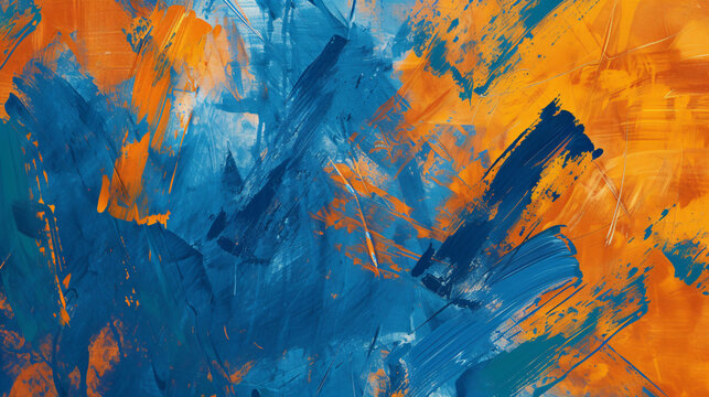 Abstract orange and blue paint brushstrokes texture
