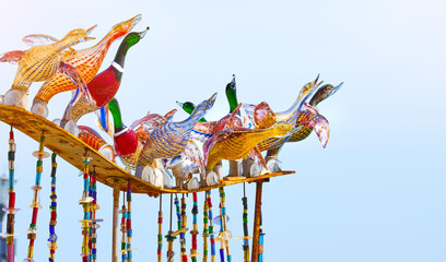 Murano, Venice, Italy, Glass ducks decoration of the traditional italian houses. Hand-made glass murano manufacturers.