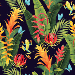 Vector seamless pattern with tropical flowers - 750552175
