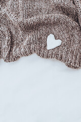 Knitted Beige Pullover with Little White Heart - 750553354