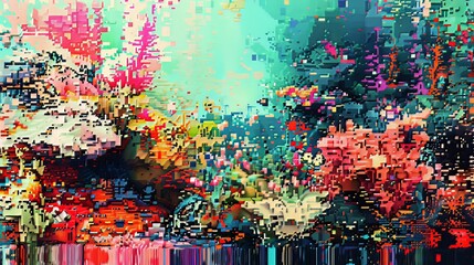 Pixelated Dreamscape: In a pixelated dreamscape, reality fractures into vibrant pixels, creating a visual symphony of glitch art that blurs the lines between the digital and physical realms. 