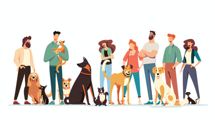 Flat illustration people with pets Flat vector illustration