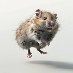 Adorable Hamster Mid-Leap Against a Pristine White Backdrop - A Generative AI Illustration