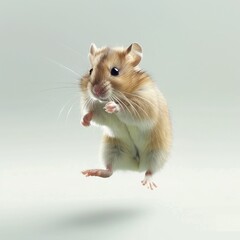 Adorable Hamster Mid-Leap Against a Pristine White Backdrop - A Generative AI Illustration