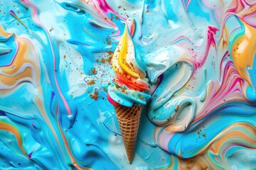 Swirling Fantasy of Colorful Ice Cream Meltdown - Artistic Indulgence Generative AI