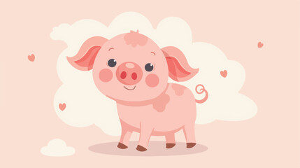 Flat vector cute pig cute animal character 