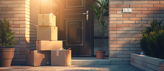 delivery service concept background. stack of cardboard box
