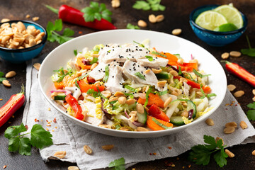 Healthy Vietnamese Chicken Salad with vegetables and peanuts