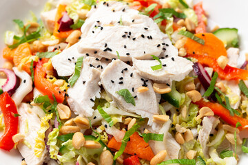 Healthy Vietnamese Chicken Salad with vegetables and peanuts