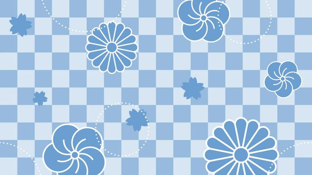 和風な花と和柄のアニメーション背景　青