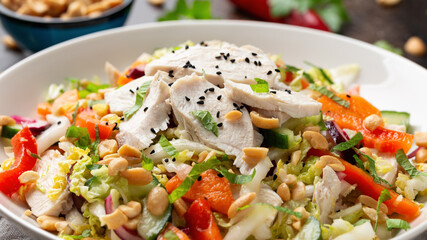 Healthy Vietnamese Chicken Salad with vegetables and peanuts
