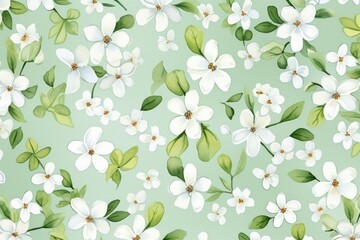 Floral pattern with small white flowers on green background