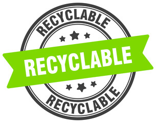 recyclable stamp. recyclable label on transparent background. round sign