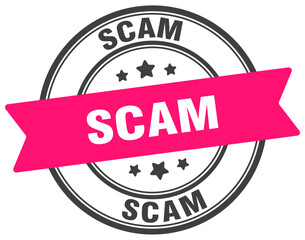 scam stamp. scam label on transparent background. round sign