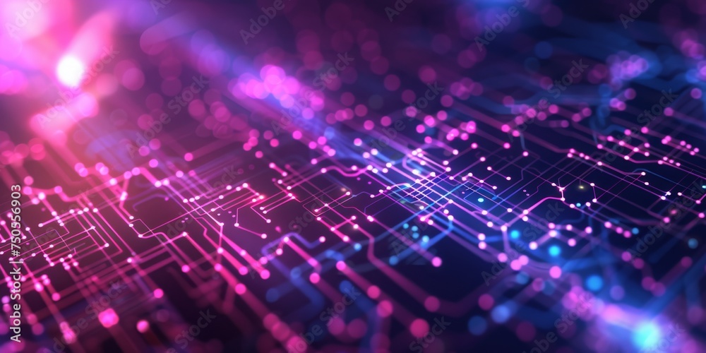 Poster Complex World of Microelectronics: A Close-Up View of a Circuit Board's Intricate Pathways and Connections, Generative AI