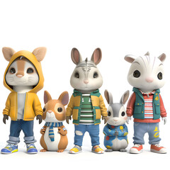 Naklejka premium Adorable Animal Figures Dressed in Stylish Outfits