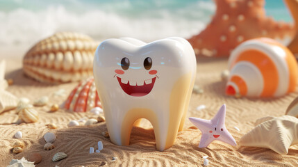 Cartoon tooth on holiday tooth care concept 3d rendering