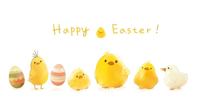 Happy easter greeting card. Cute chickens with text .