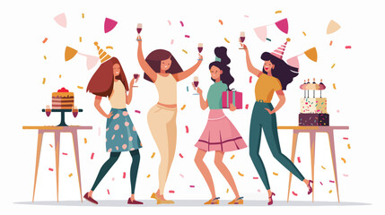 Happy women celebrating birthday and drinking alcohol