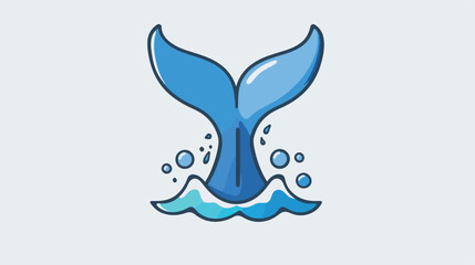 Cute blue whale tail with water wavector ocean sea icon 