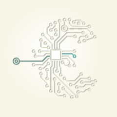 Fototapeta premium € (Euro Sign) created with electronic conductive tracks - Cut Out Infographic Design