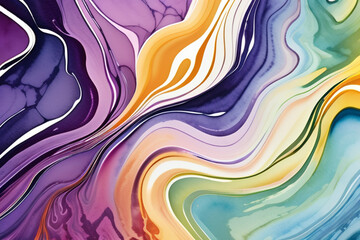 Closeup of abstract watercolor paint background texture with liquid fluid marbled paper texture banner texture. Generative AI (생성형 AI)