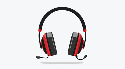 Headphone with microphone flat vector on white backgr