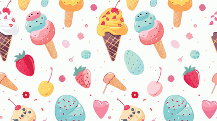 Cute ice cream vector flat seamless pattern in bright