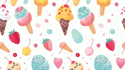 Gordijnen Cute ice cream vector flat seamless pattern in bright © Ideas