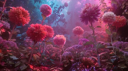 Fototapeta na wymiar Quantum Garden: A surreal garden where quantum particles bloom as radiant flowers, challenging the laws of nature and inviting viewers into a kaleidoscope of alternate realities.