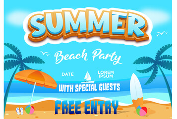 Summer Beach Editable 3D Text Effect with Theme background